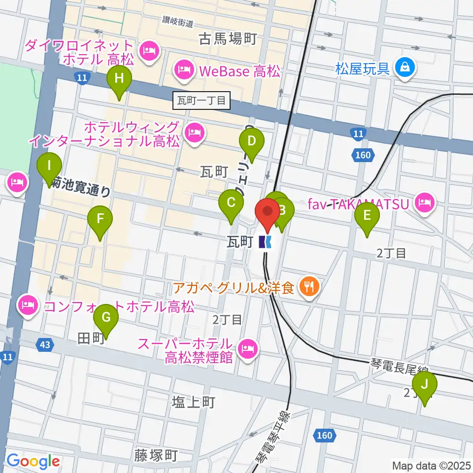 JEUGIAカルチャーセンター高松周辺のコンビニエンスストア一覧地図
