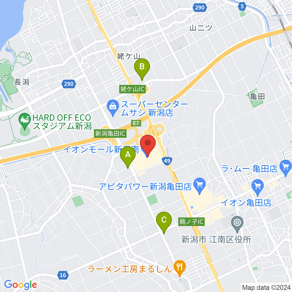 JEUGIAカルチャーセンター イオンモール新潟南周辺のコンビニエンスストア一覧地図