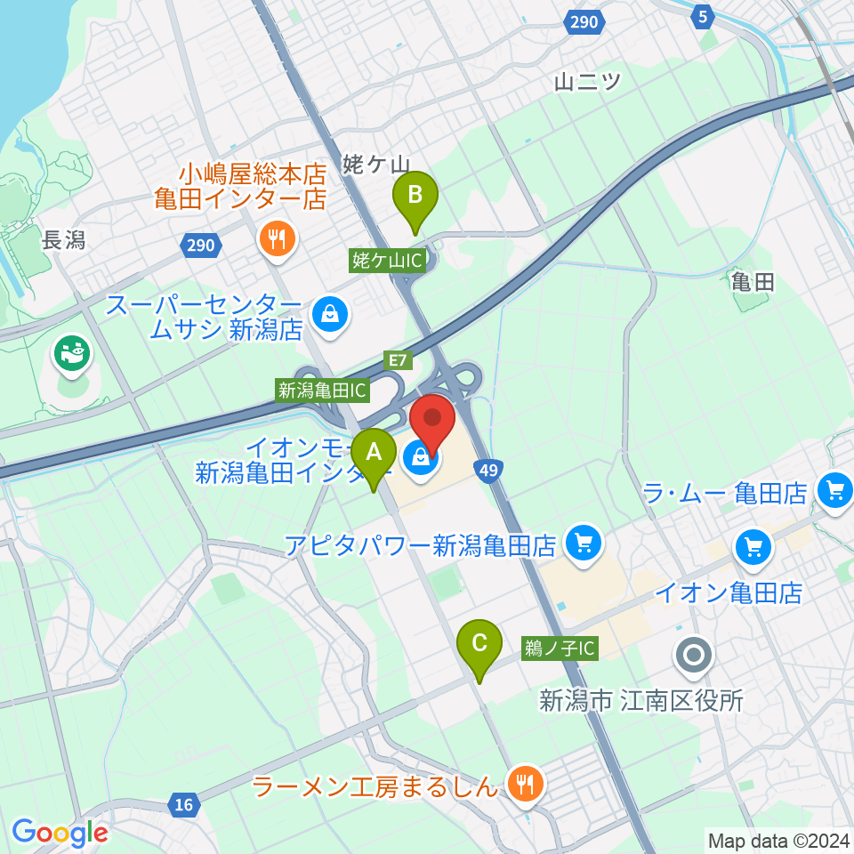 JEUGIAカルチャーセンター イオンモール新潟南周辺のコンビニエンスストア一覧地図