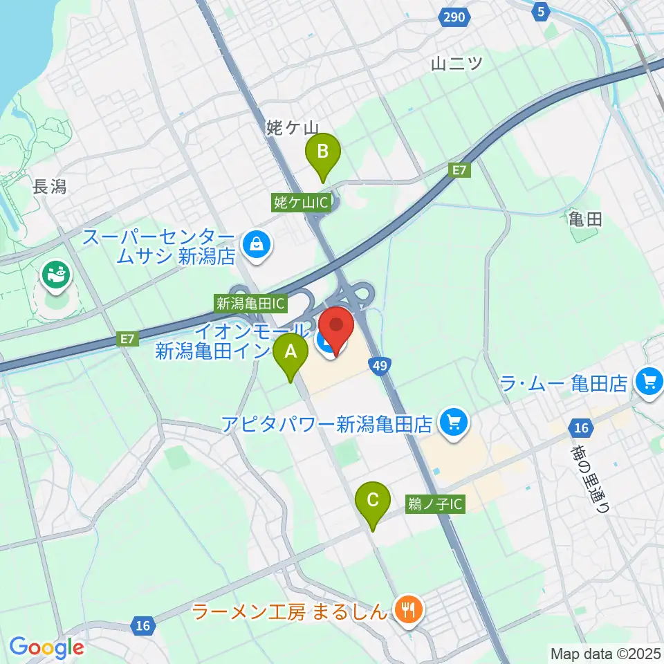 JEUGIAカルチャーセンター イオンモール新潟南周辺のコンビニエンスストア一覧地図