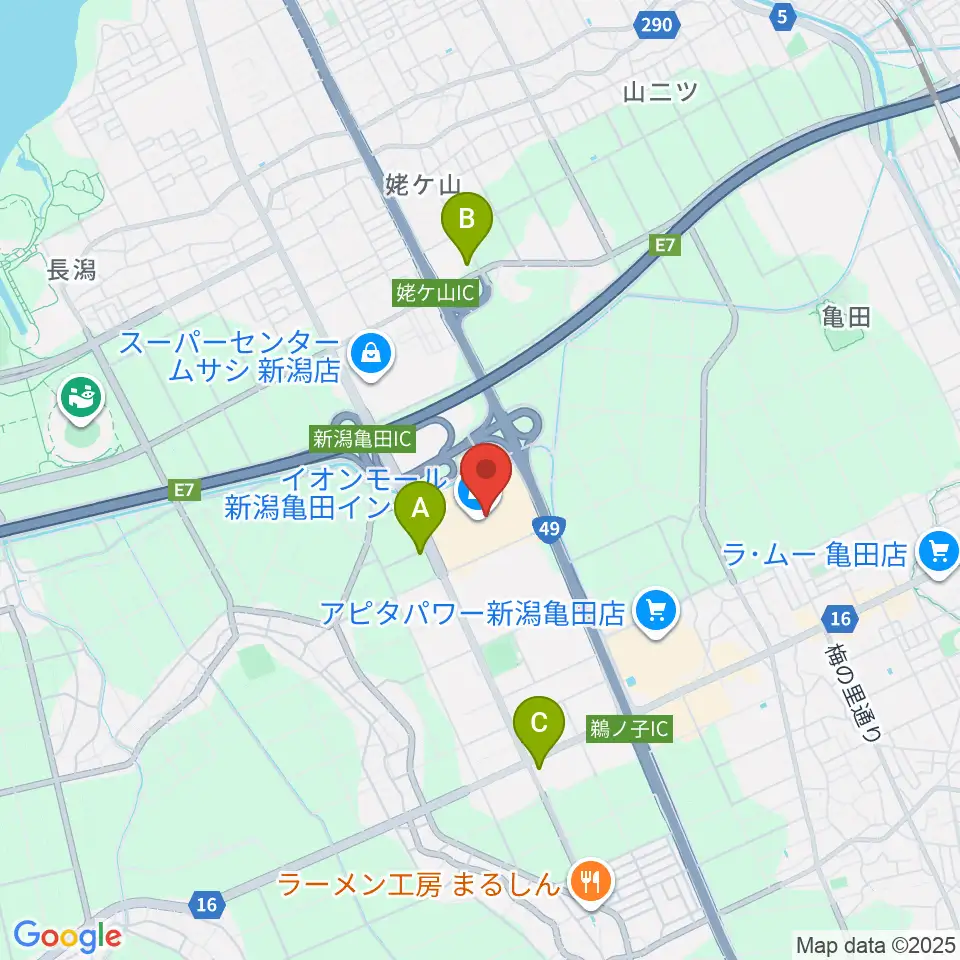 JEUGIAカルチャーセンター イオンモール新潟南周辺のコンビニエンスストア一覧地図