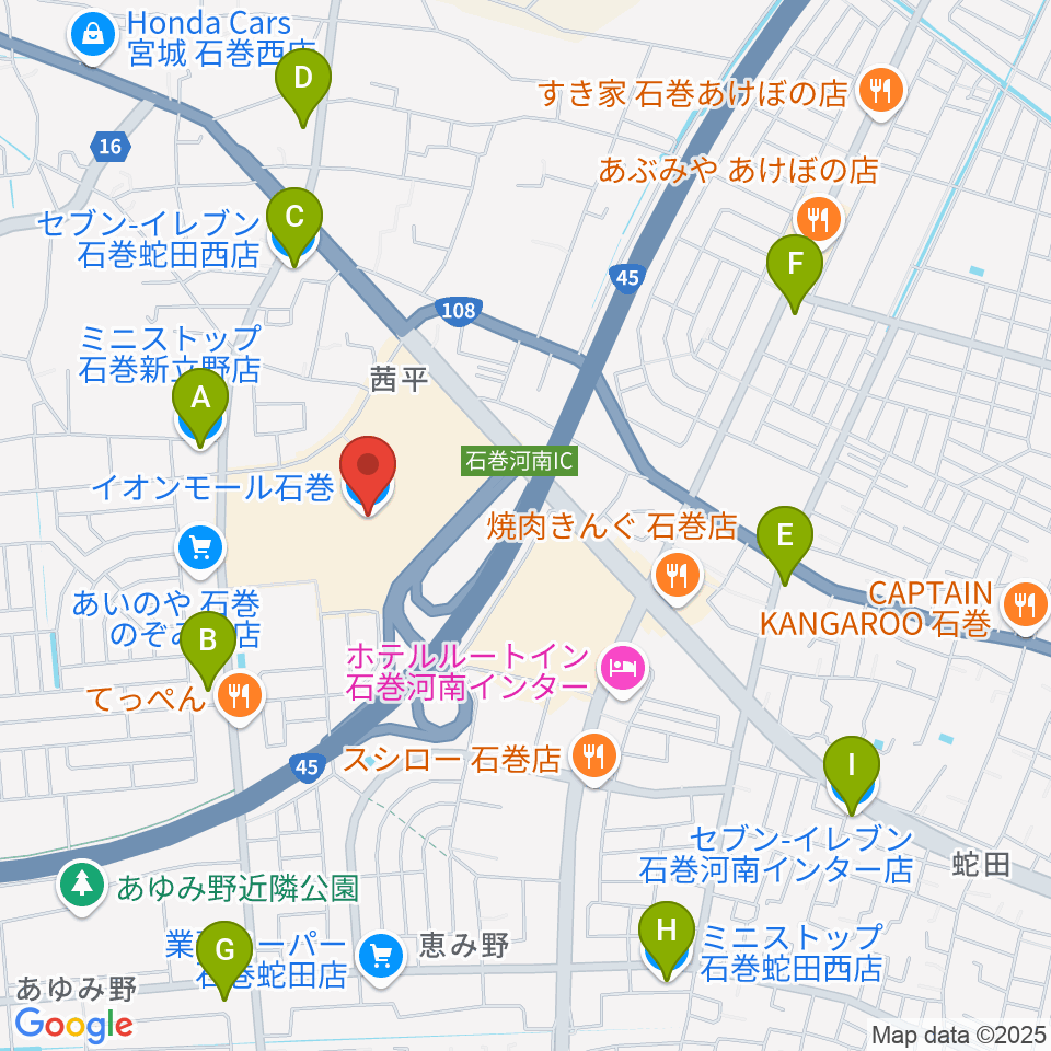 JEUGIAカルチャーセンター イオンモール石巻周辺のコンビニエンスストア一覧地図