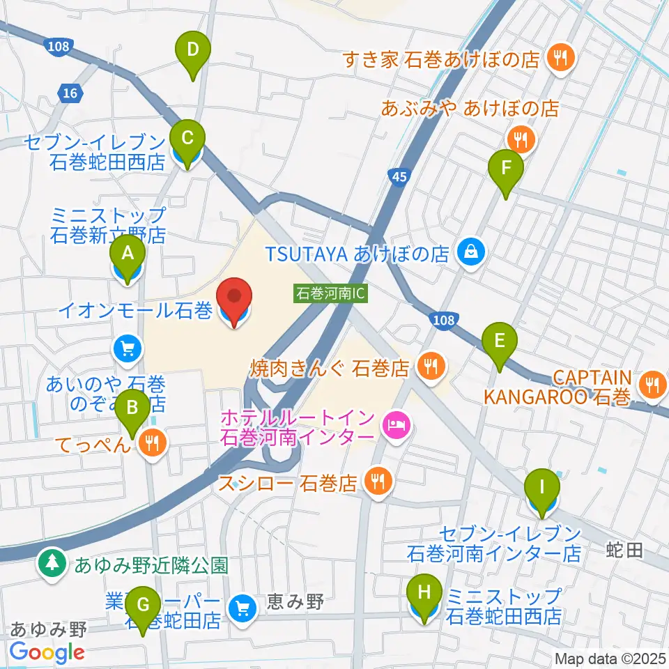 JEUGIAカルチャーセンター イオンモール石巻周辺のコンビニエンスストア一覧地図