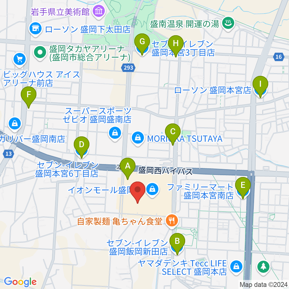 JEUGIAカルチャーセンター イオンモール盛岡南周辺のコンビニエンスストア一覧地図