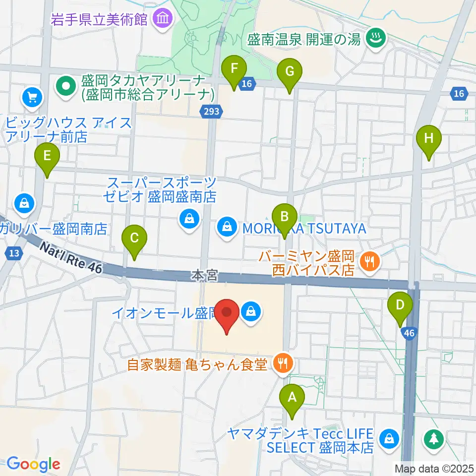 JEUGIAカルチャーセンター イオンモール盛岡南周辺のコンビニエンスストア一覧地図
