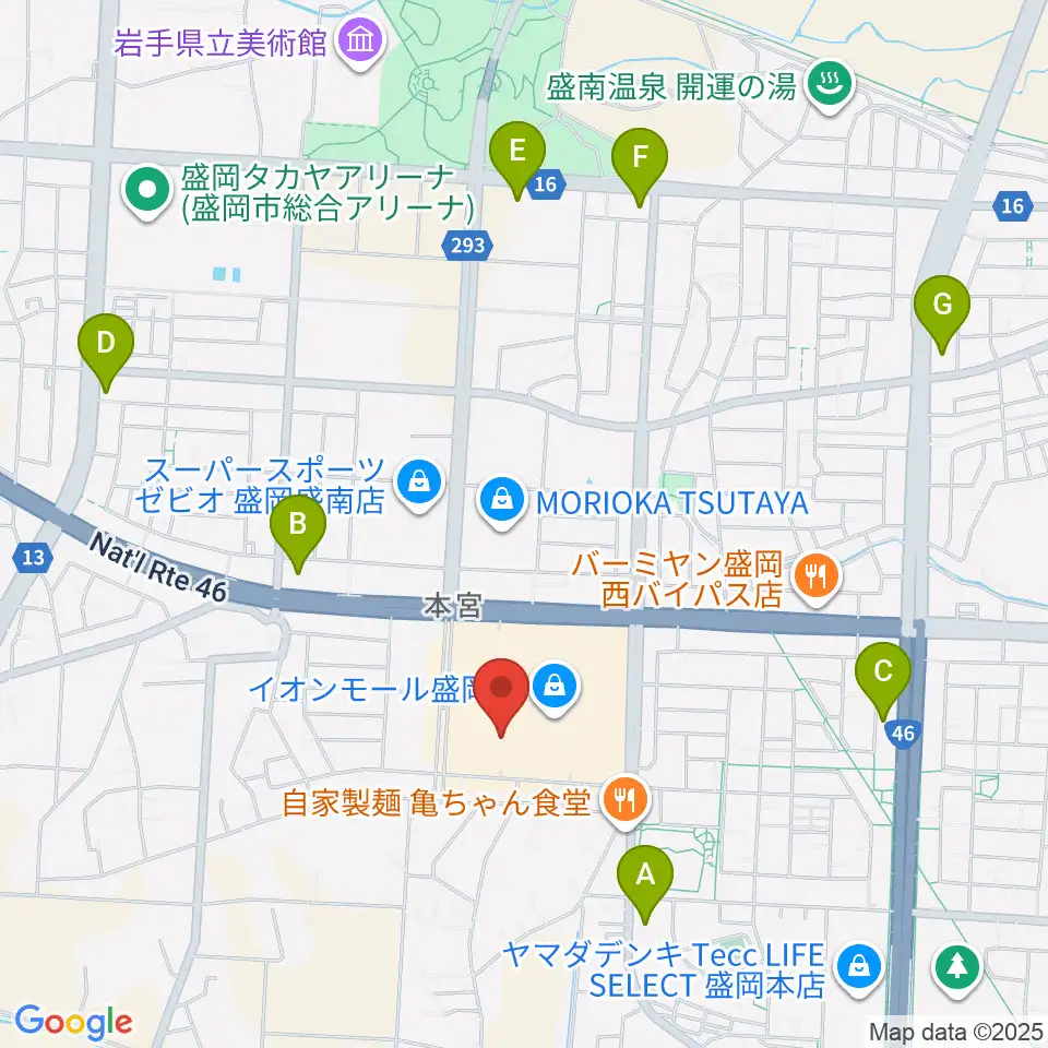 JEUGIAカルチャーセンター イオンモール盛岡南周辺のコンビニエンスストア一覧地図