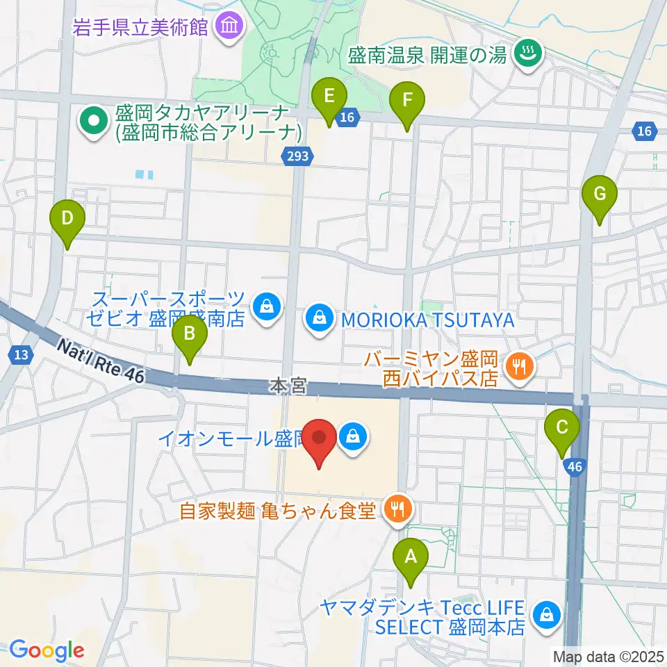 JEUGIAカルチャーセンター イオンモール盛岡南周辺のコンビニエンスストア一覧地図