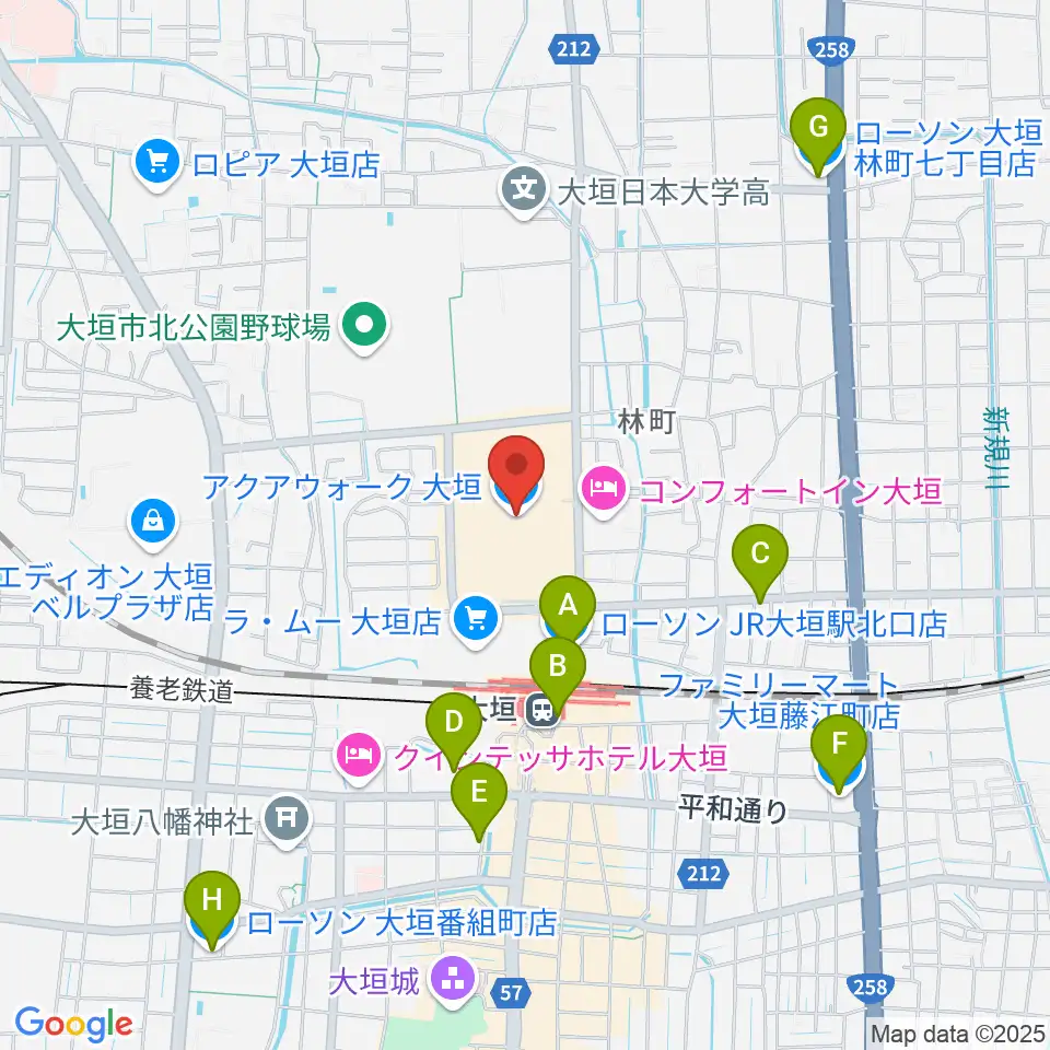 JEUGIAカルチャーセンター アクアウォーク大垣周辺のコンビニエンスストア一覧地図