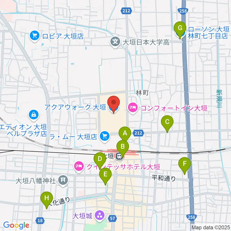 JEUGIAカルチャーセンター アクアウォーク大垣周辺のコンビニエンスストア一覧地図