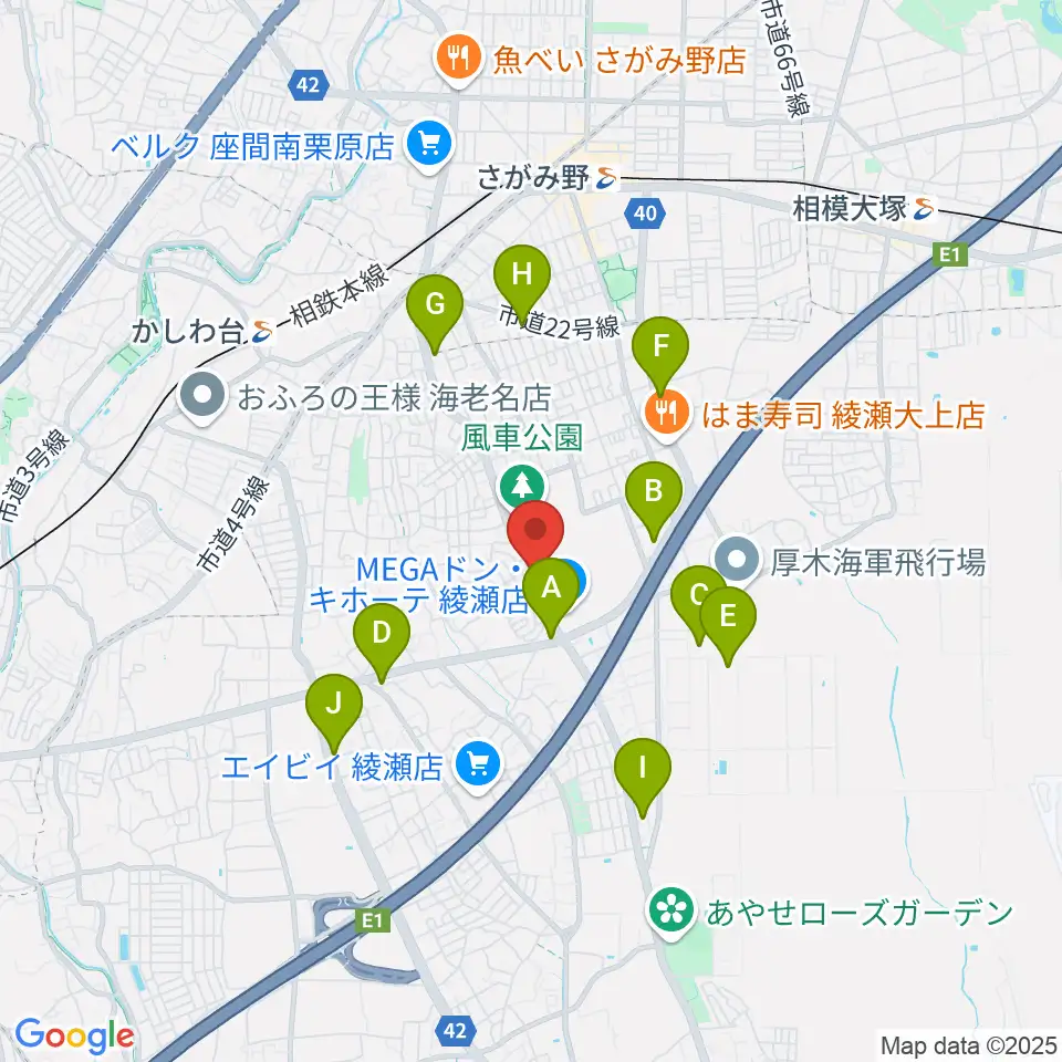 厚木楽器 アミ綾北周辺のコンビニエンスストア一覧地図