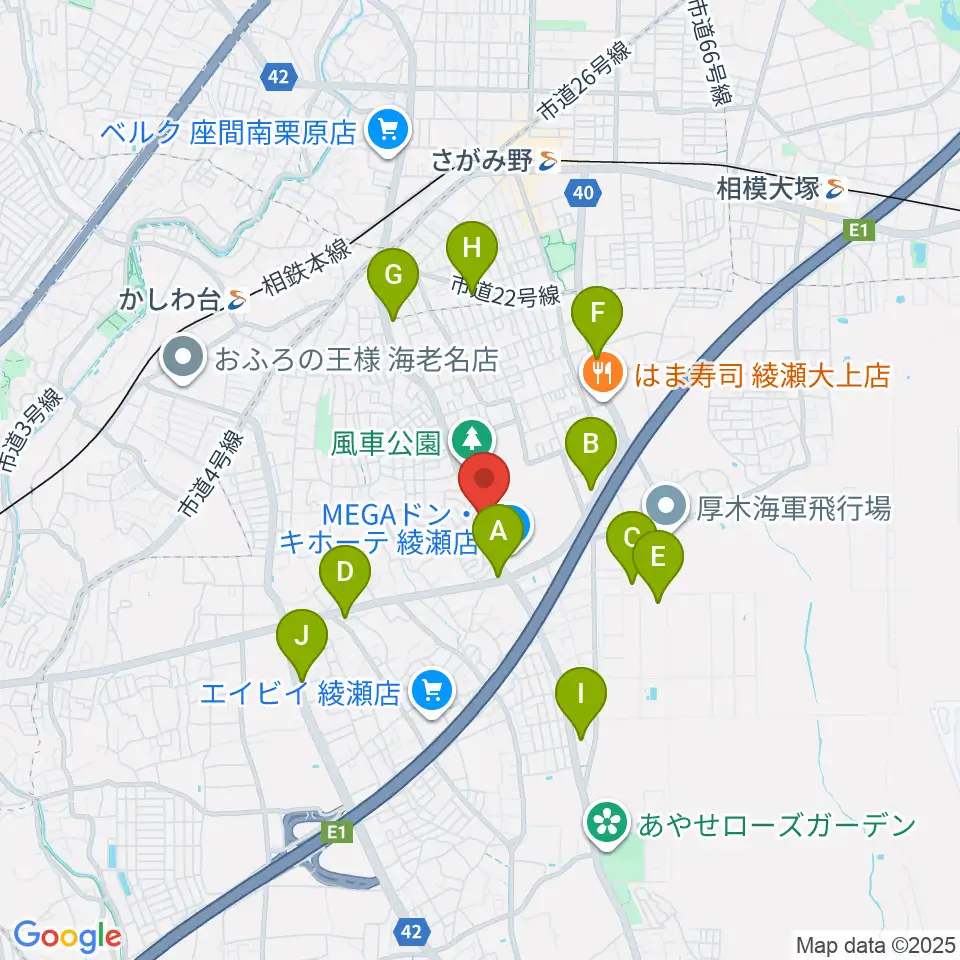 厚木楽器 アミ綾北周辺のコンビニエンスストア一覧地図