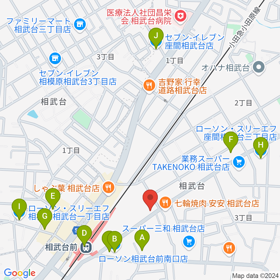 厚木楽器 アミ相武台周辺のコンビニエンスストア一覧地図