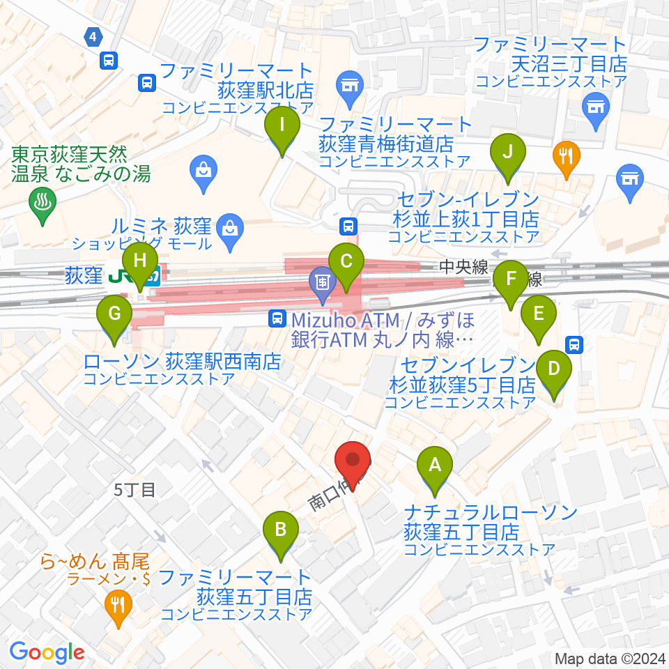 荻窪アルカフェ周辺のコンビニエンスストア一覧地図