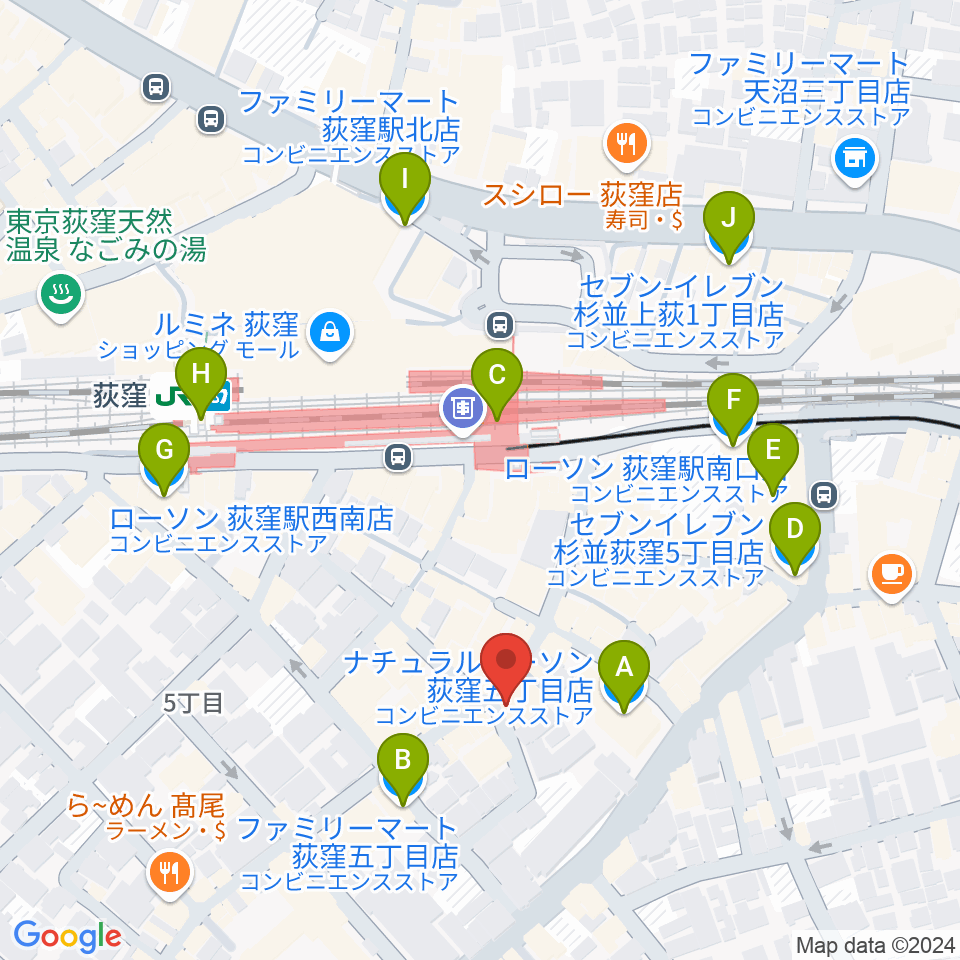 荻窪アルカフェ周辺のコンビニエンスストア一覧地図