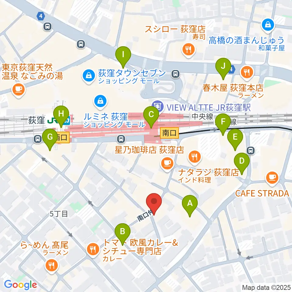 荻窪アルカフェ周辺のコンビニエンスストア一覧地図