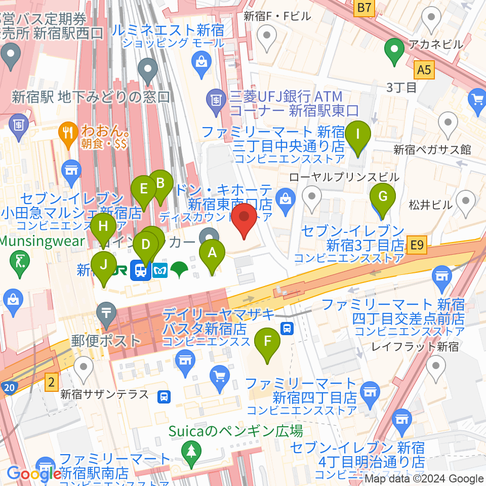 タワーレコード新宿店周辺のコンビニエンスストア一覧地図