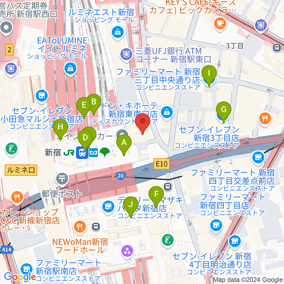 タワーレコード新宿店周辺のコンビニエンスストア一覧地図