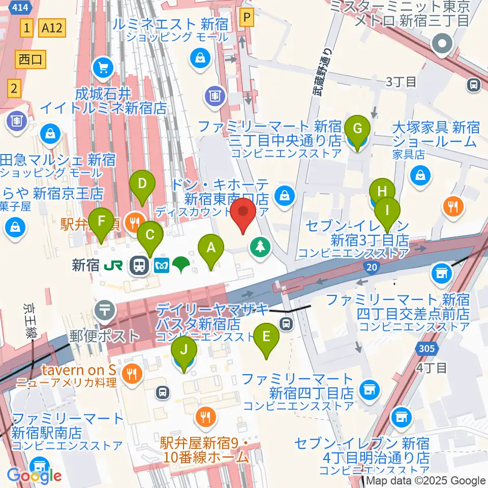 タワーレコード新宿店周辺のコンビニエンスストア一覧地図