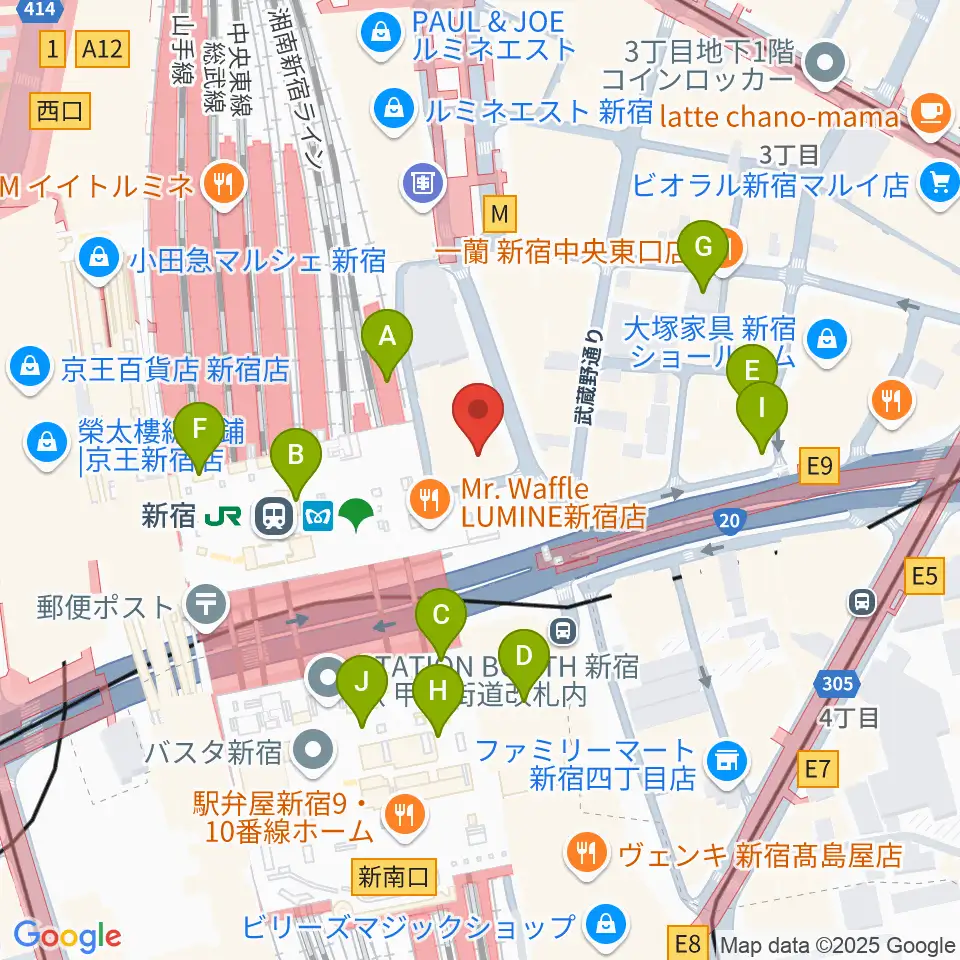 タワーレコード新宿店周辺のコンビニエンスストア一覧地図