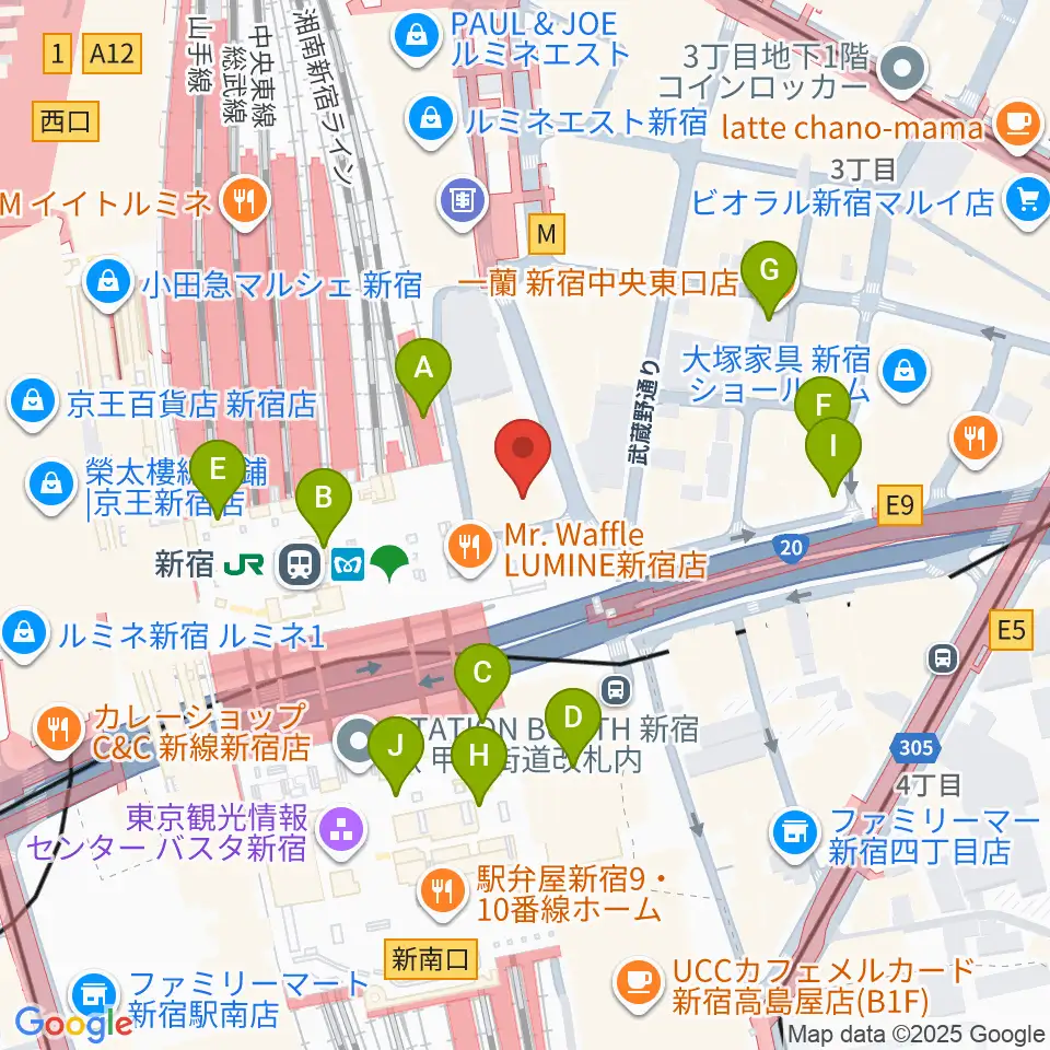 タワーレコード新宿店周辺のコンビニエンスストア一覧地図