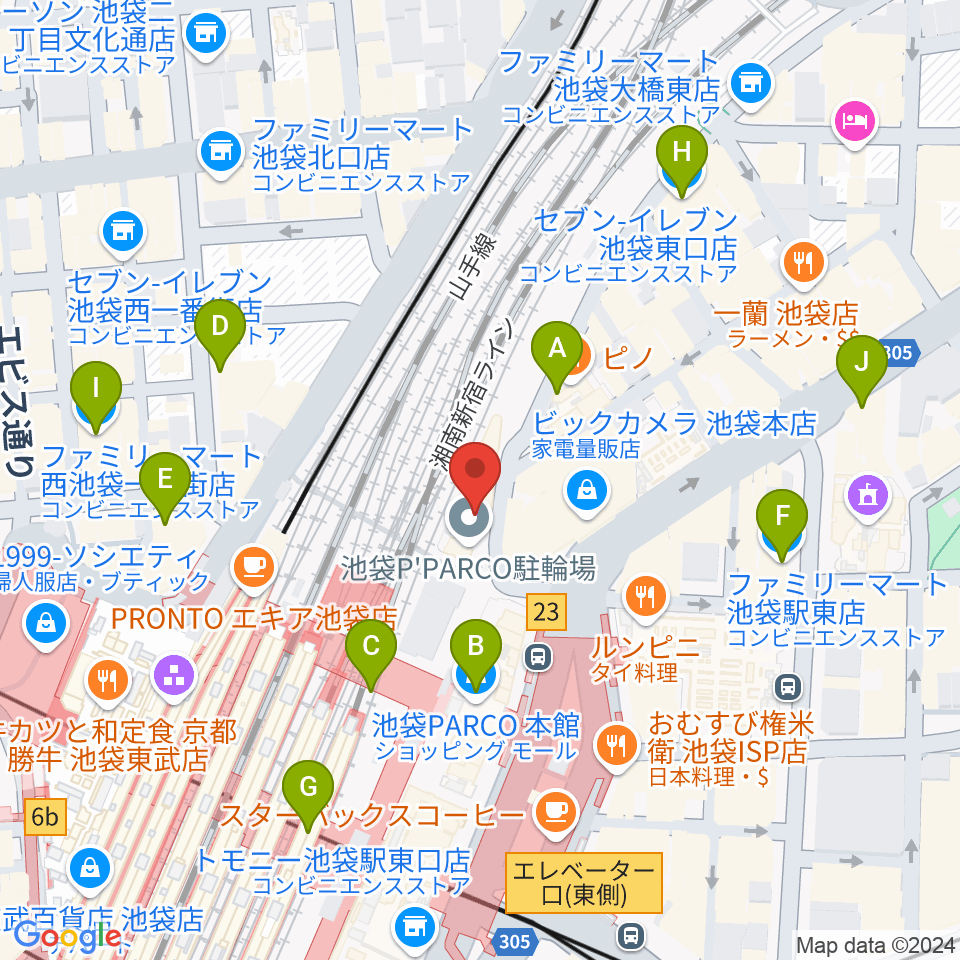 タワーレコード池袋店周辺のコンビニエンスストア一覧地図