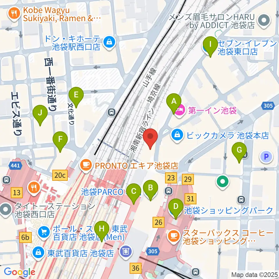 タワーレコード池袋店周辺のコンビニエンスストア一覧地図
