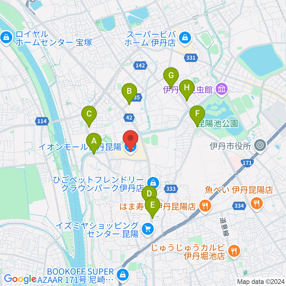 JEUGIAカルチャーセンター イオンモール伊丹昆陽周辺のコンビニエンスストア一覧地図