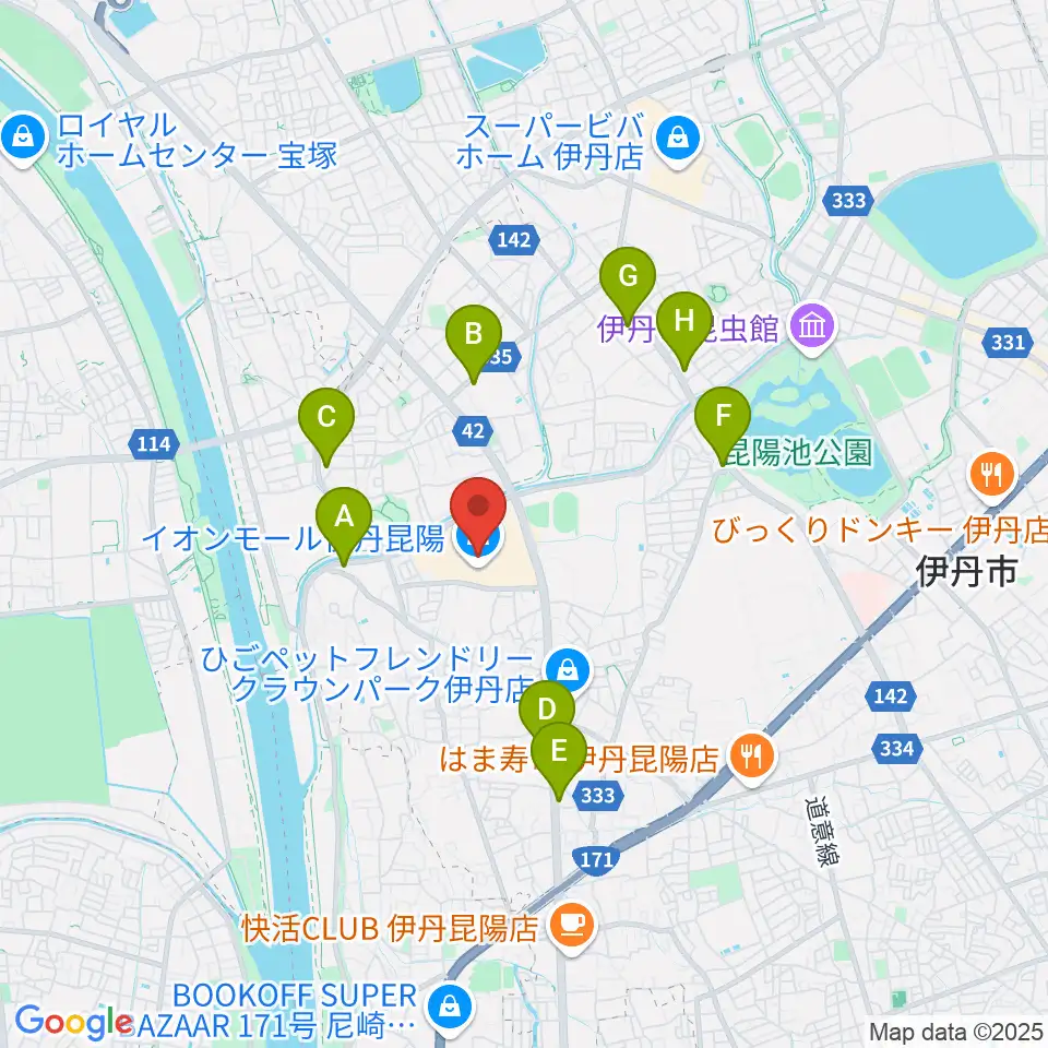JEUGIAカルチャーセンター イオンモール伊丹昆陽周辺のコンビニエンスストア一覧地図