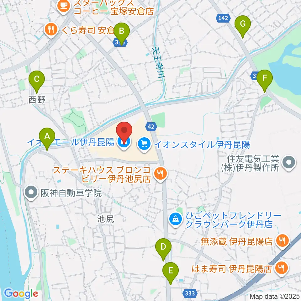 JEUGIAカルチャーセンター イオンモール伊丹昆陽周辺のコンビニエンスストア一覧地図
