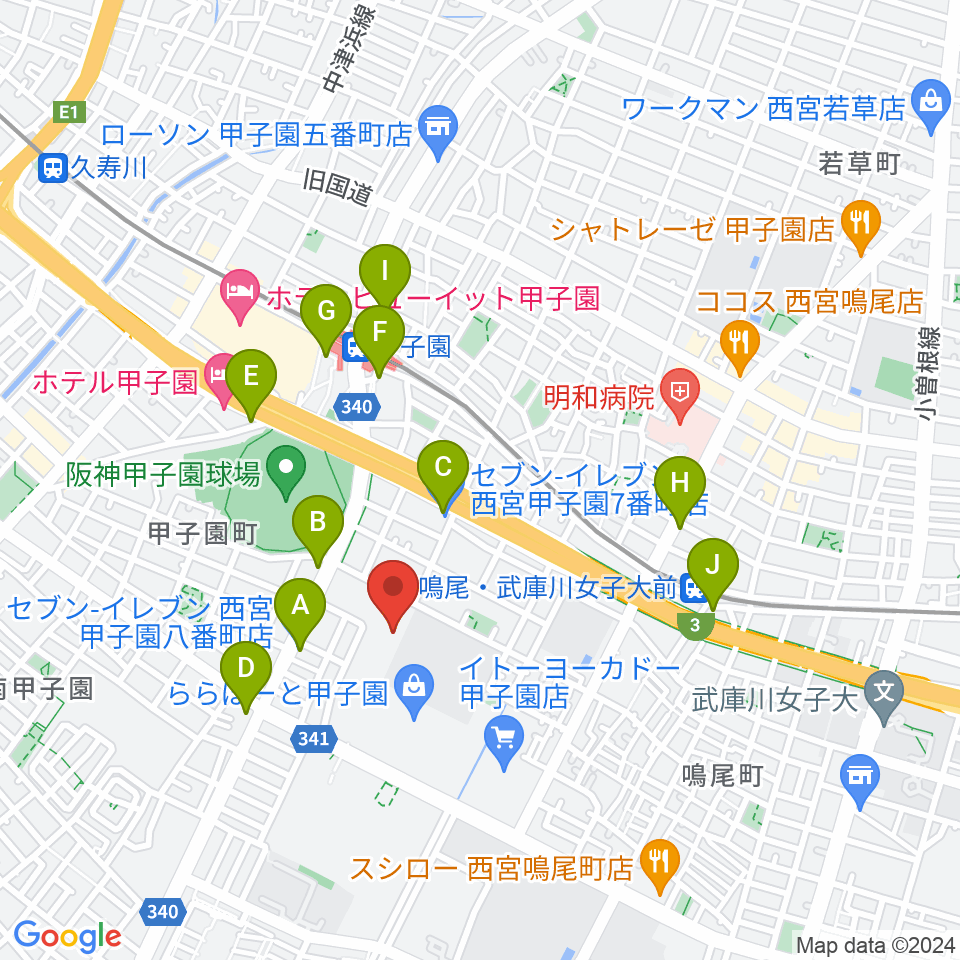 JEUGIAカルチャーセンター ららぽーと甲子園周辺のコンビニエンスストア一覧地図