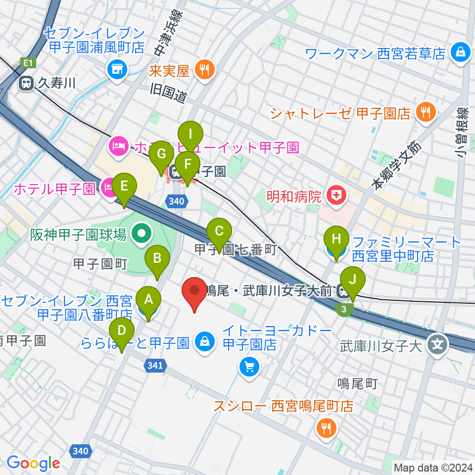 JEUGIAカルチャーセンター ららぽーと甲子園周辺のコンビニエンスストア一覧地図