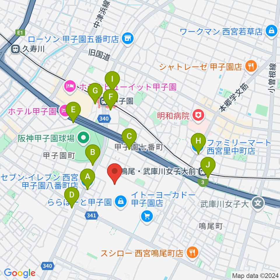 JEUGIAカルチャーセンター ららぽーと甲子園周辺のコンビニエンスストア一覧地図