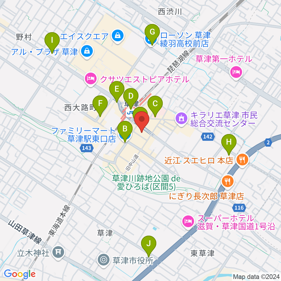 JEUGIAカルチャーセンター くさつ平和堂周辺のコンビニエンスストア一覧地図