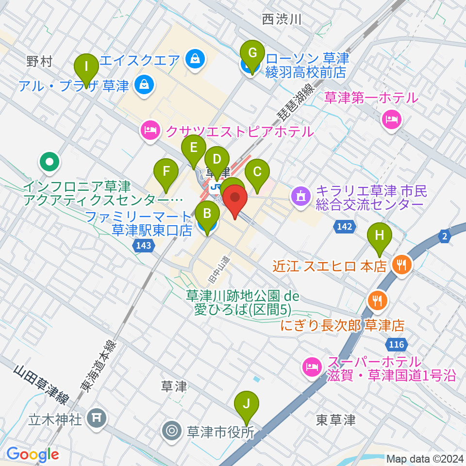 JEUGIAカルチャーセンター くさつ平和堂周辺のコンビニエンスストア一覧地図