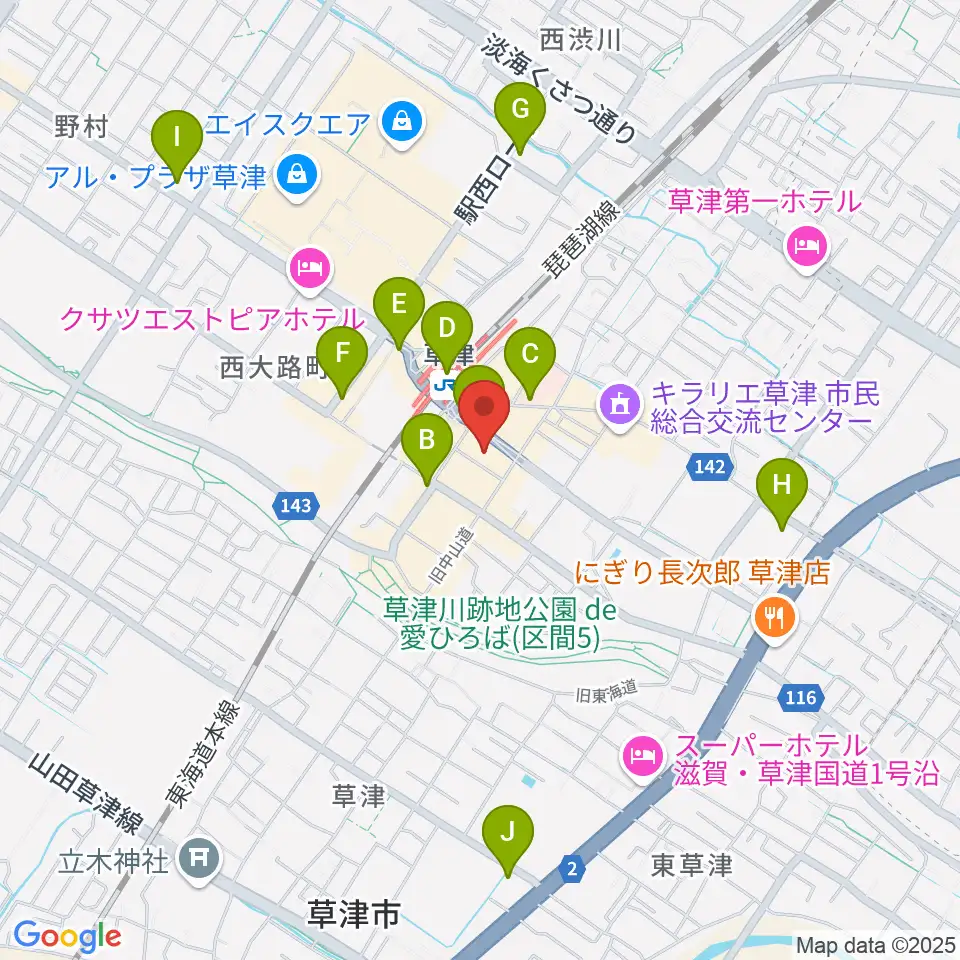 JEUGIAカルチャーセンター くさつ平和堂周辺のコンビニエンスストア一覧地図