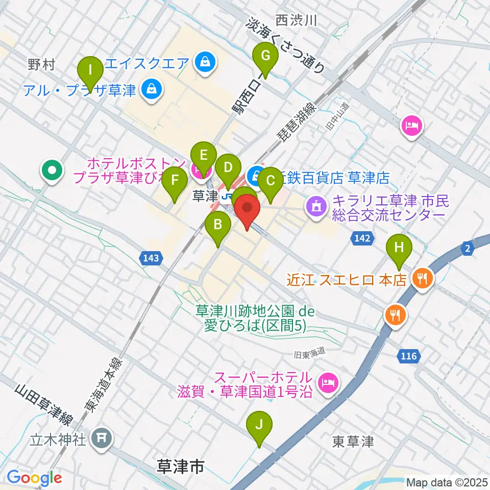 JEUGIAカルチャーセンター くさつ平和堂周辺のコンビニエンスストア一覧地図