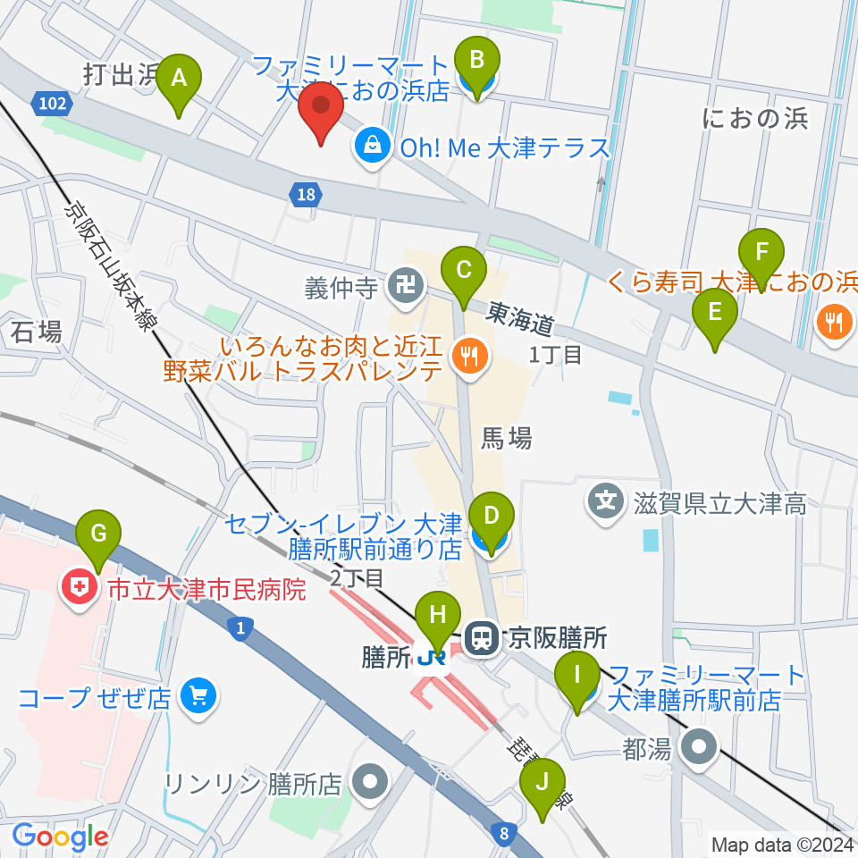 JEUGIAカルチャーセンター大津テラス周辺のコンビニエンスストア一覧地図