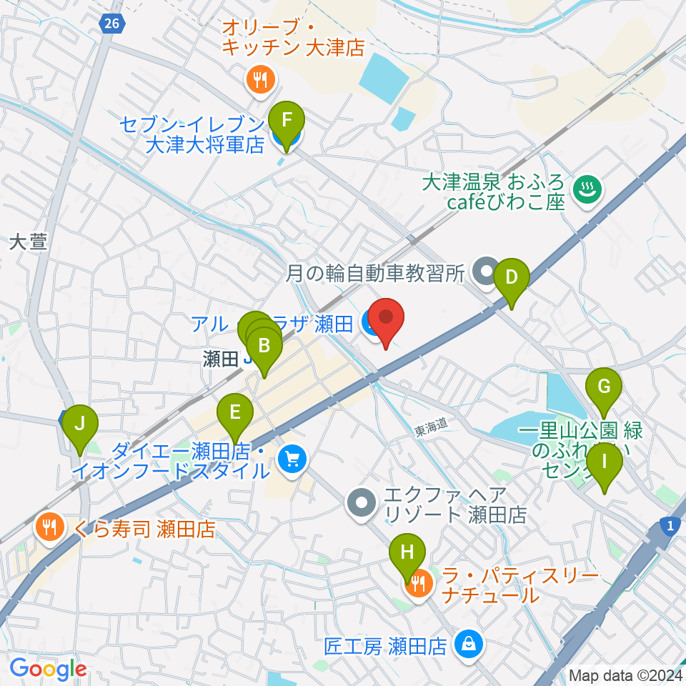 JEUGIAカルチャーセンター アル・プラザ瀬田周辺のコンビニエンスストア一覧地図