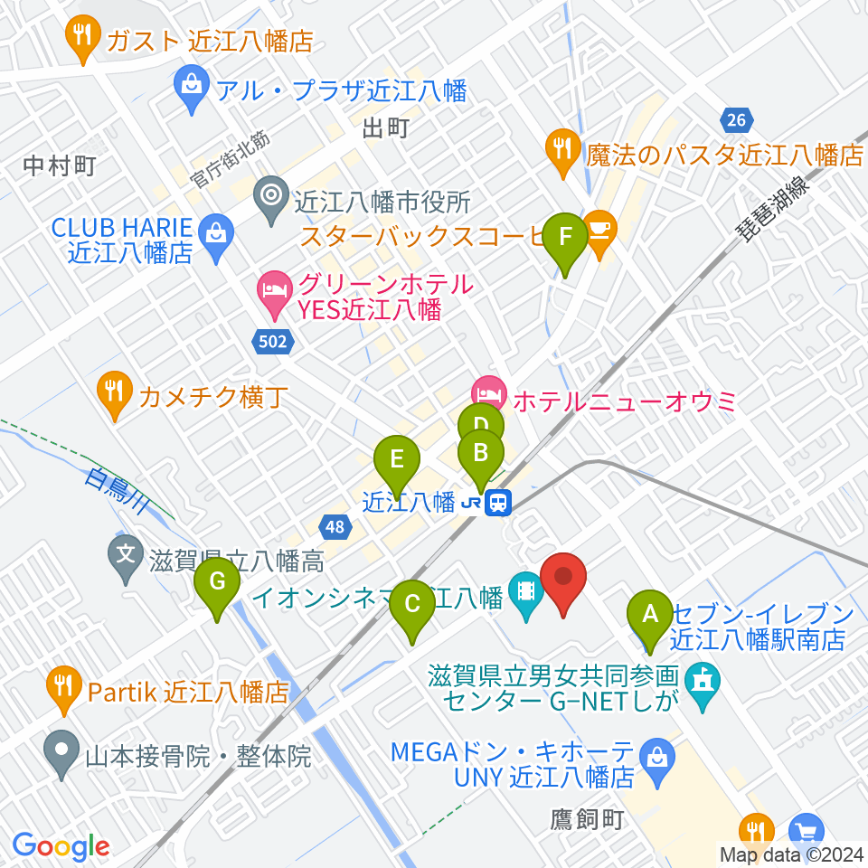 JEUGIAカルチャーセンター イオン近江八幡周辺のコンビニエンスストア一覧地図