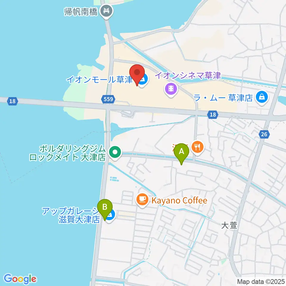 JEUGIAカルチャーセンター イオンモール草津周辺のコンビニエンスストア一覧地図