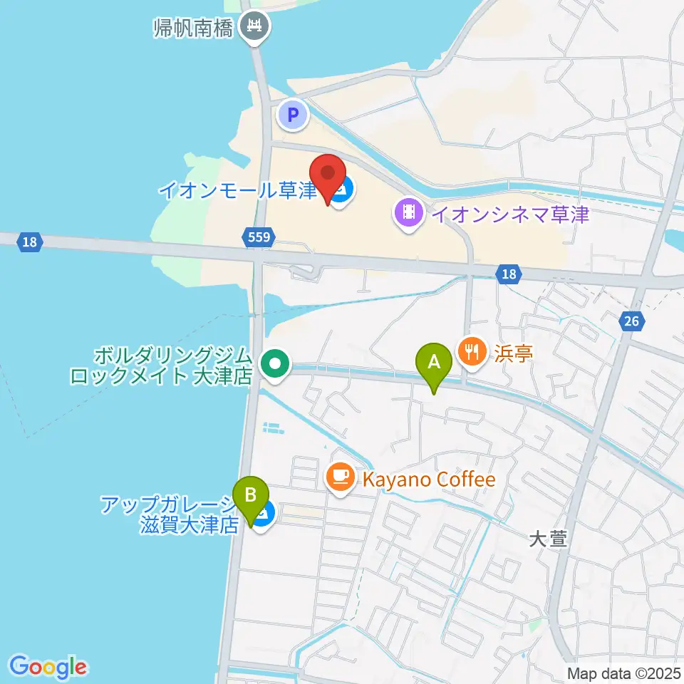 JEUGIAカルチャーセンター イオンモール草津周辺のコンビニエンスストア一覧地図
