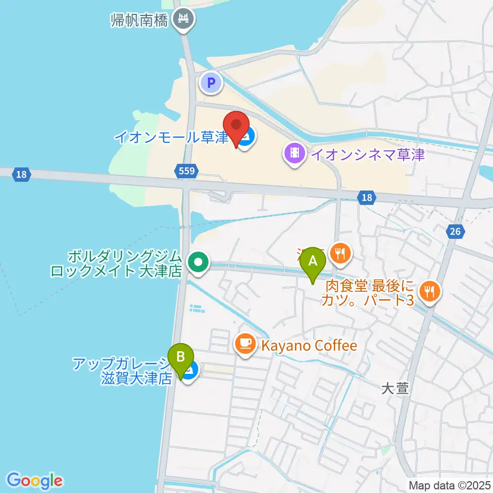 JEUGIAカルチャーセンター イオンモール草津周辺のコンビニエンスストア一覧地図