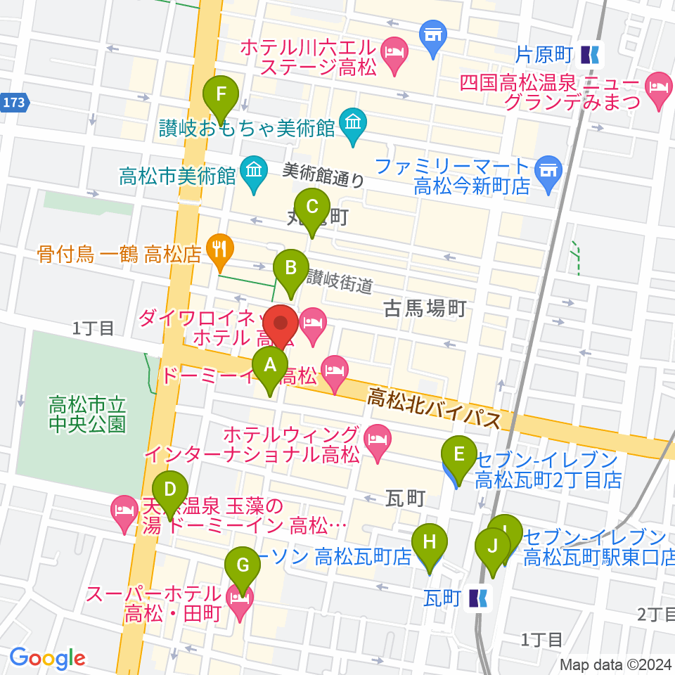タワーレコード 高松丸亀町店周辺のコンビニエンスストア一覧地図
