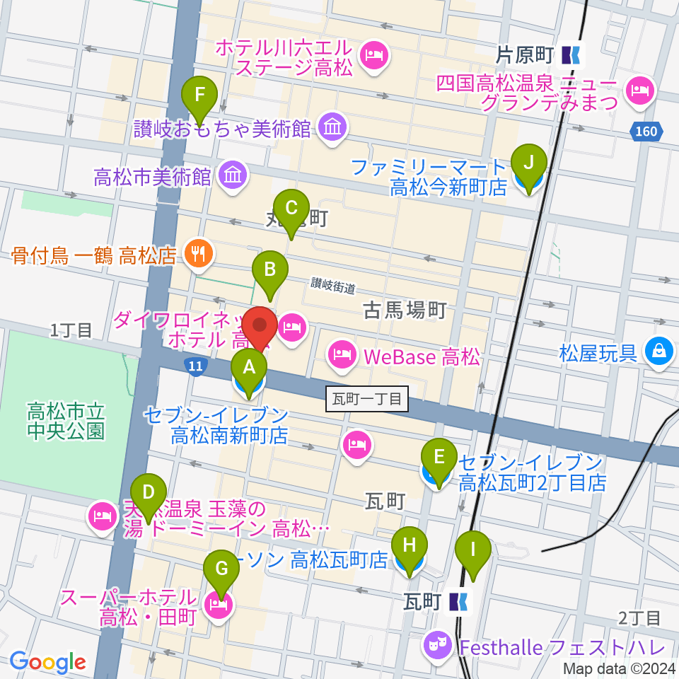 タワーレコード 高松丸亀町店周辺のコンビニエンスストア一覧地図