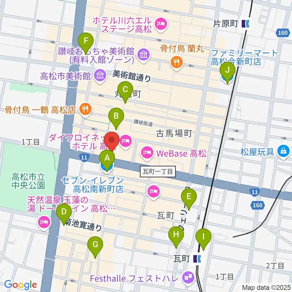 タワーレコード 高松丸亀町店周辺のコンビニエンスストア一覧地図