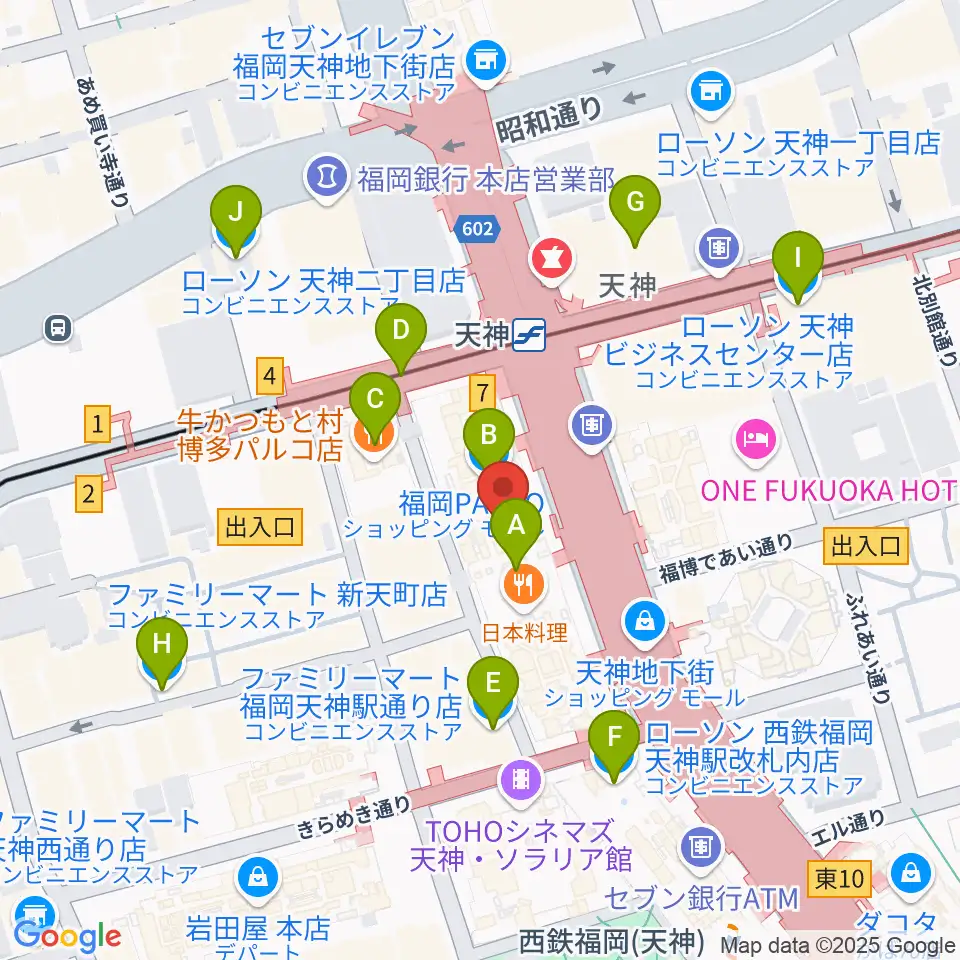 タワーレコード 福岡パルコ店周辺のコンビニエンスストア一覧地図