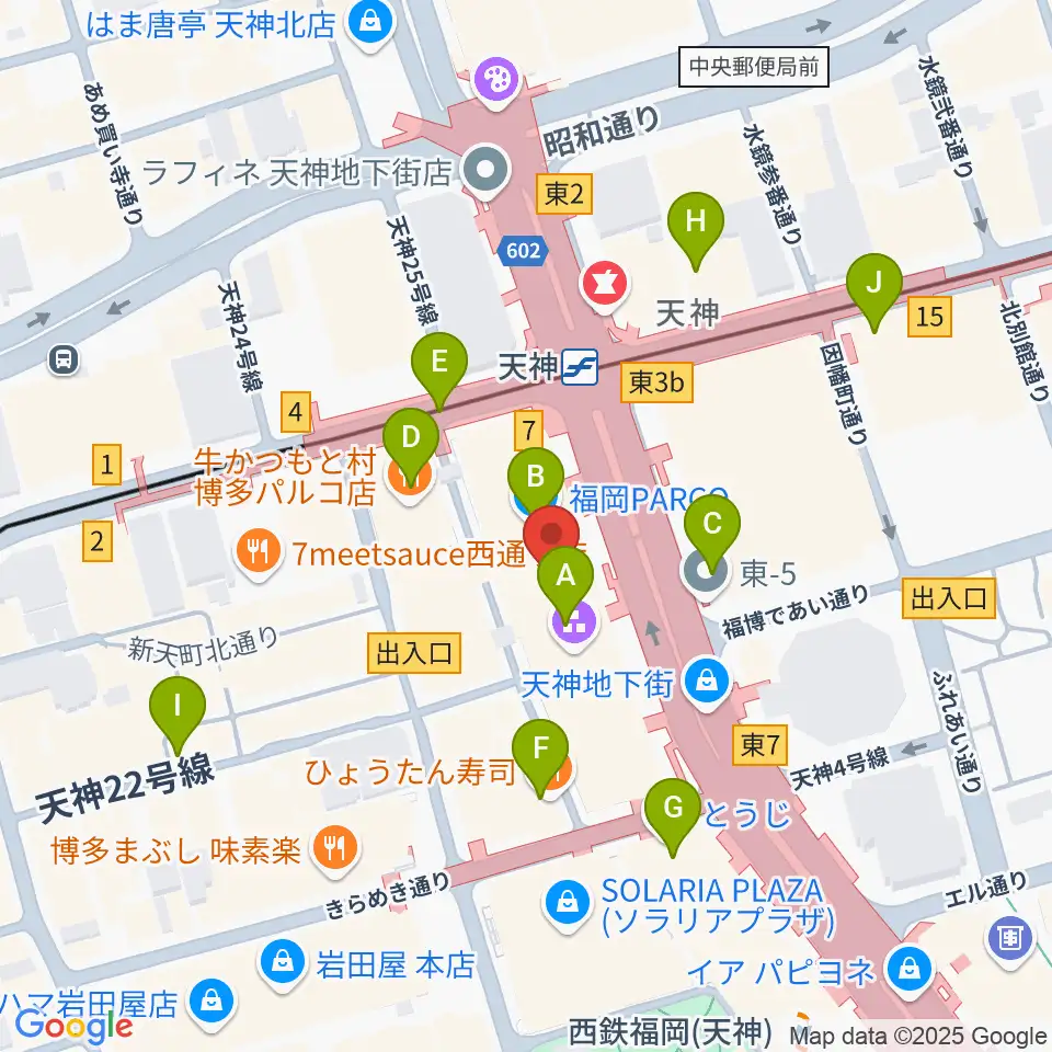 タワーレコード 福岡パルコ店周辺のコンビニエンスストア一覧地図