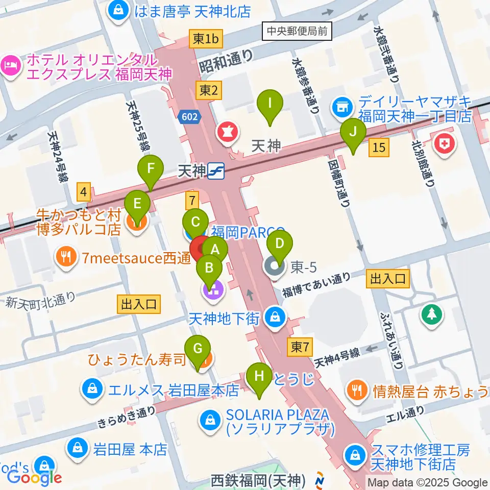 タワーレコード 福岡パルコ店周辺のコンビニエンスストア一覧地図