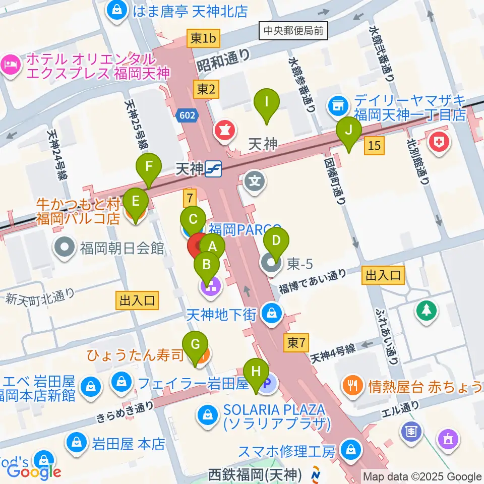 タワーレコード 福岡パルコ店周辺のコンビニエンスストア一覧地図