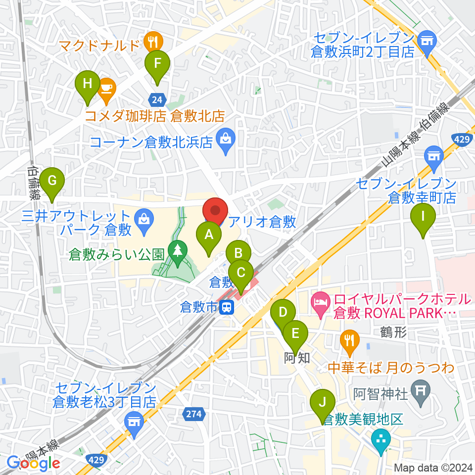 タワーレコード アリオ倉敷店周辺のコンビニエンスストア一覧地図